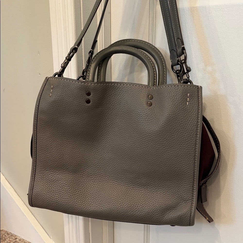 Coach Rogue 30 Heather Gray Pebbled Leather with Burgundy Suede - Picture 9 of 16